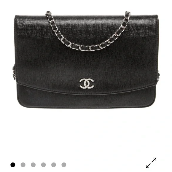 CHANEL Black Caviar Leather Wallet on Chain Shoulder Bag with Silver Hardware - Picture 1 of 8